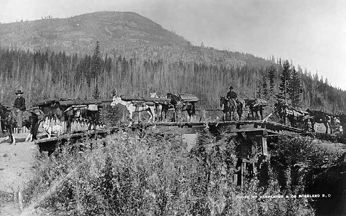 Men and Horses Packing Crossarms on the Trail